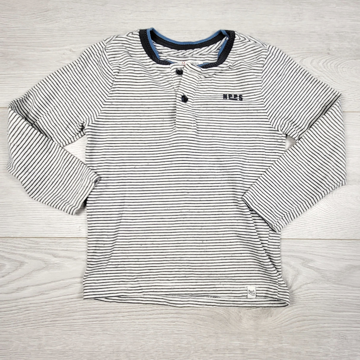 RBEN1 - Noppies navy striped long sleeved top. Size 3/4T