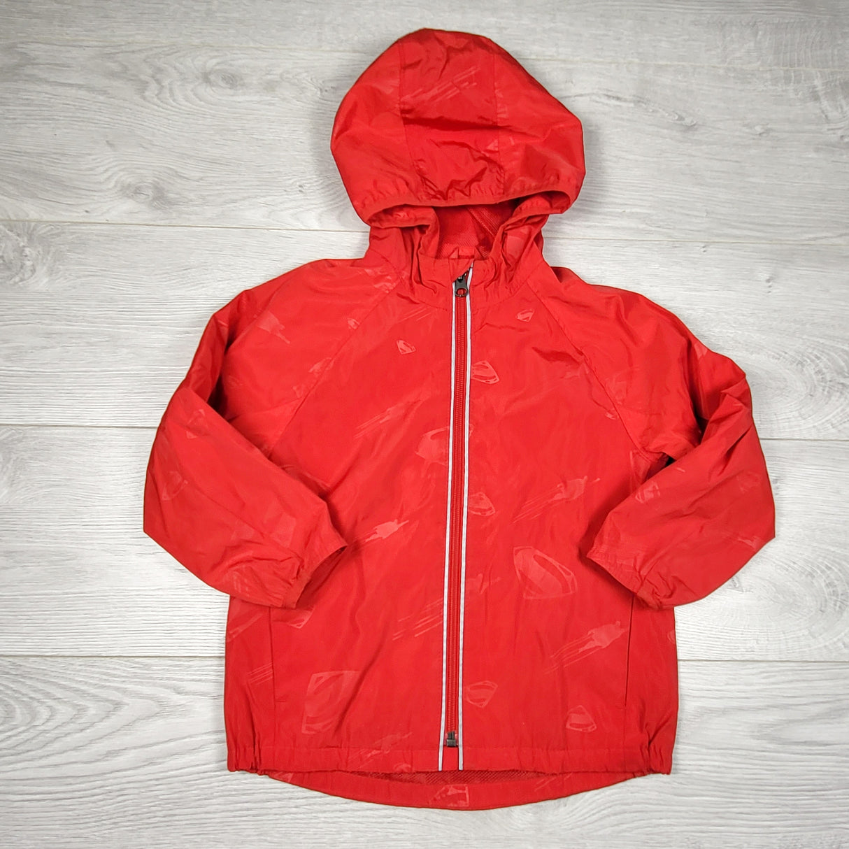 RBEN1 - Gap x DC Comics red hooded Superman rain jacket. Size 4T
