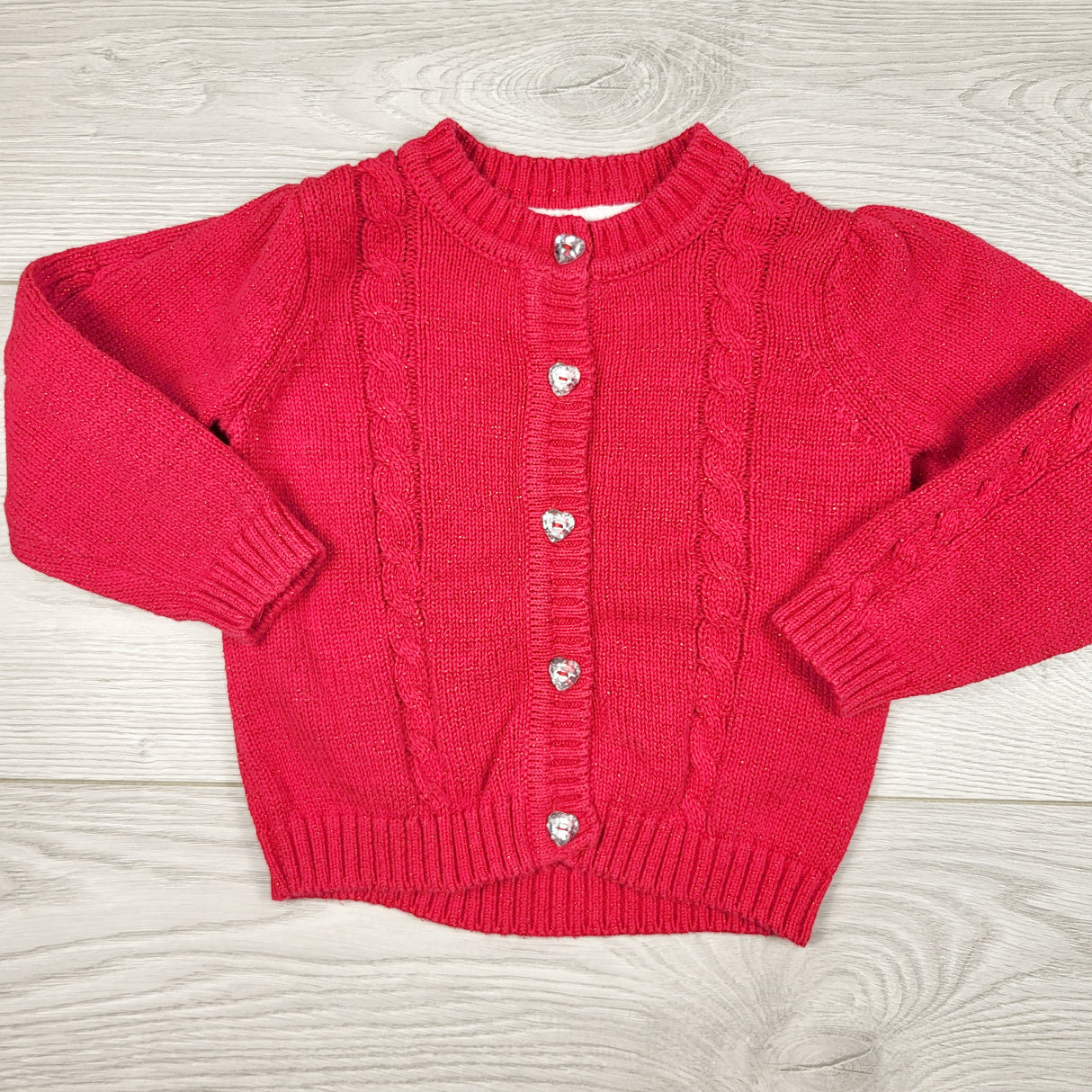 RBEN1 - George red cable knit cardigan sweater with sparkles. Size 12-18 months