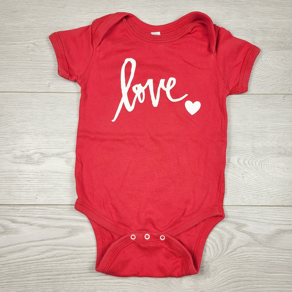 RBEN1 - Red custom made "Love" bodysuit. Size 18 months