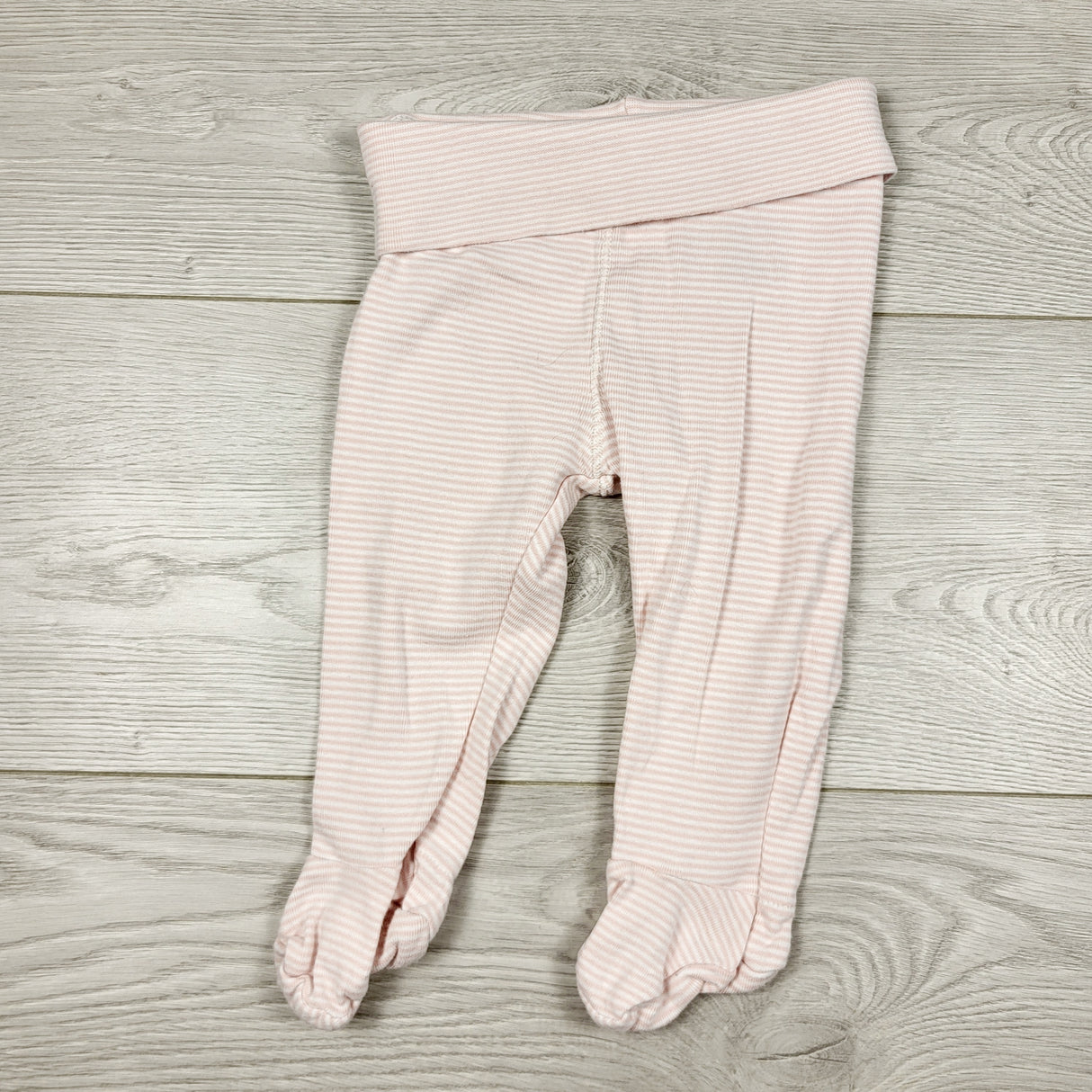 RBEN11 - H and M light pink striped footed organic cotton pants. Size 4-6 months