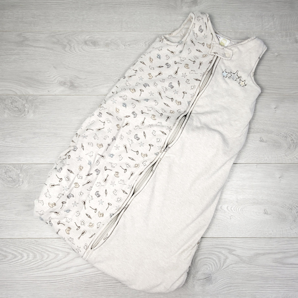 PTOM1 - First Wish beige sleep sack. Size 6-18 months