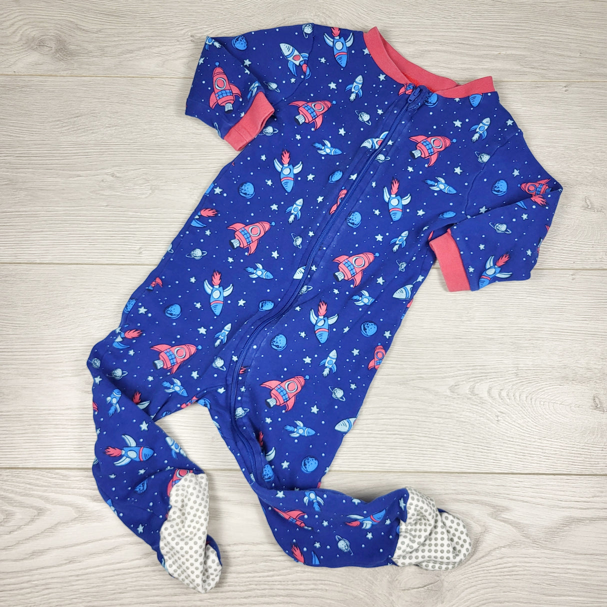 PTOM1 - George navy zippered sleeper with space theme. Size 12-18 months
