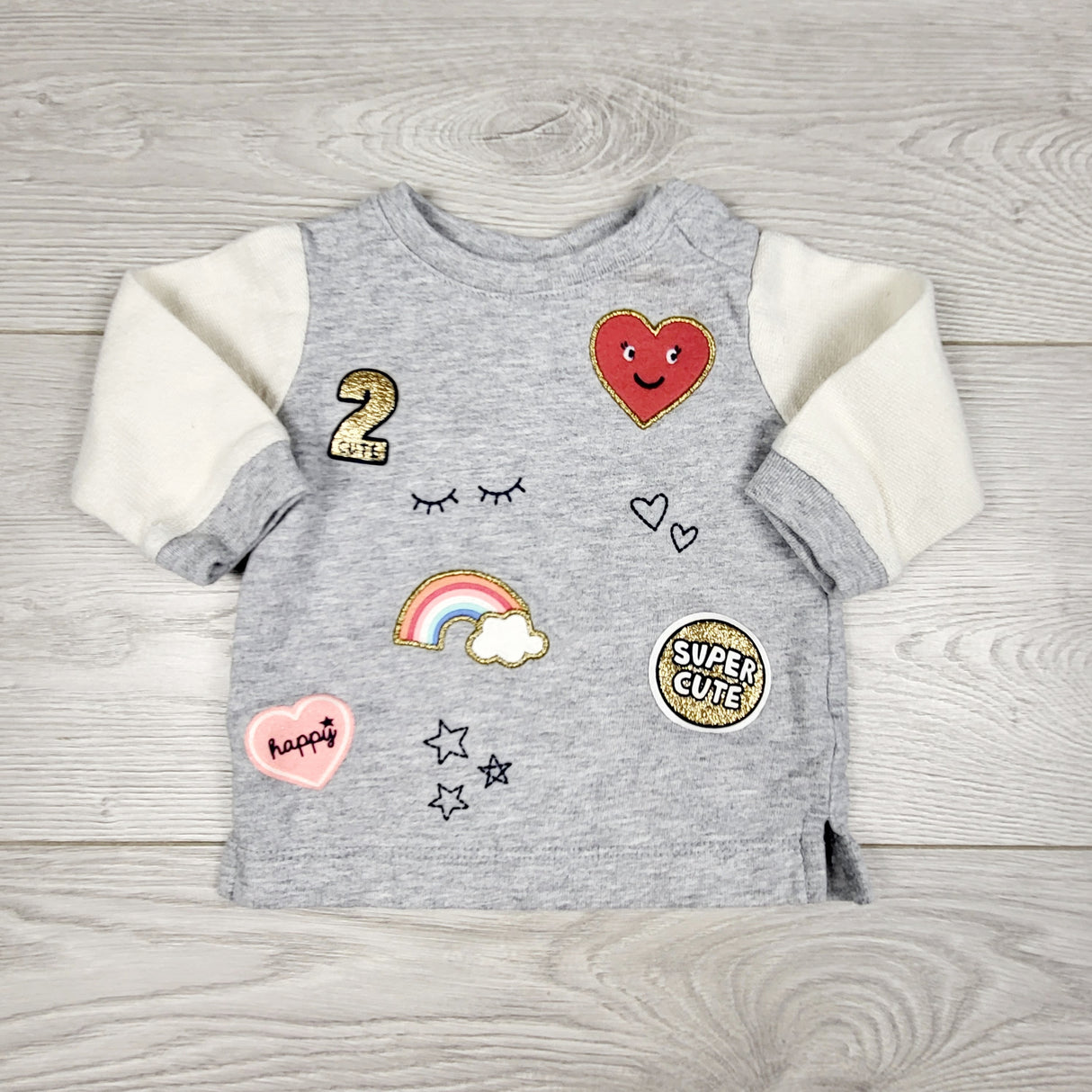 PTOM1 - Carters grey and white sweatshirt with doodles. Size 3 months