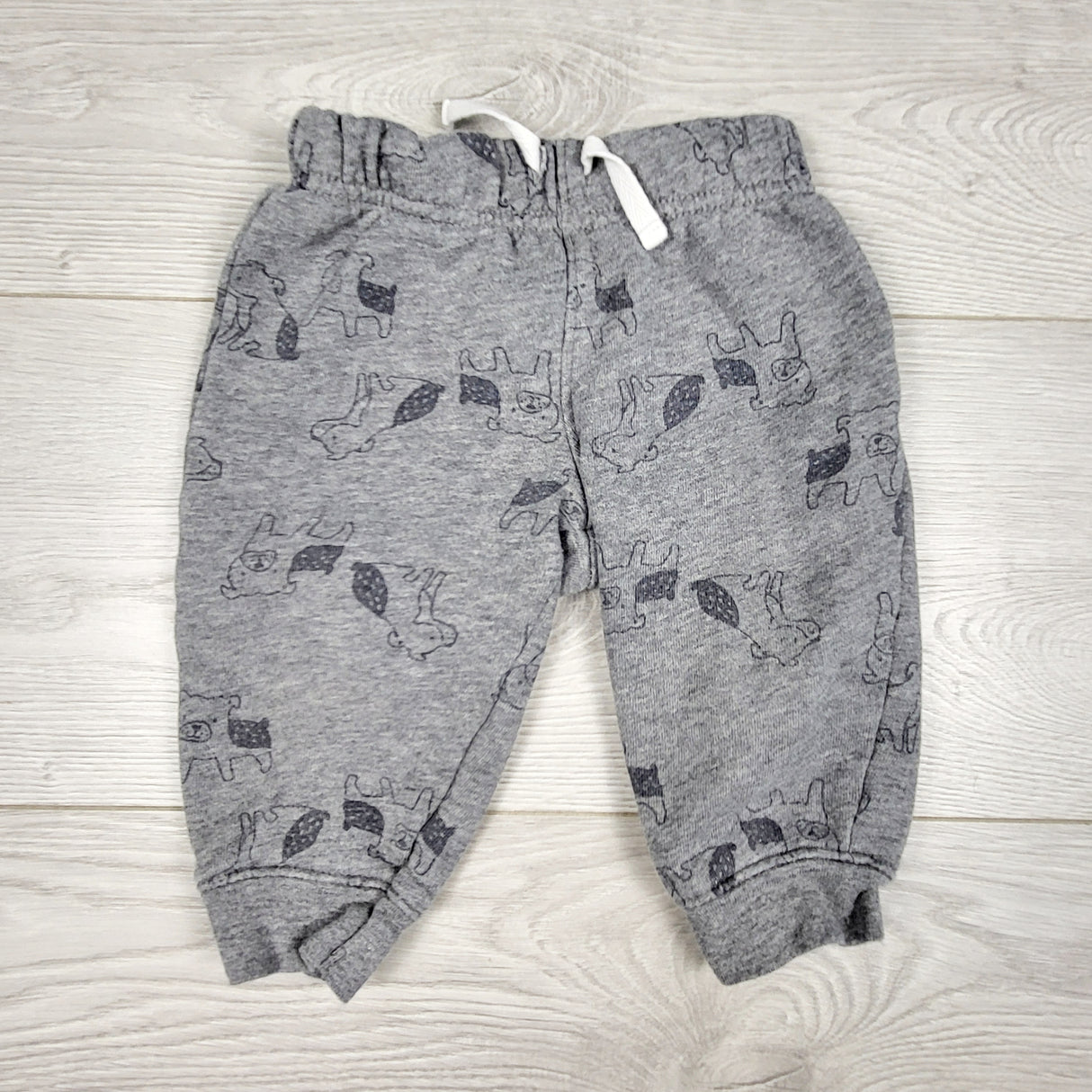 PTOM1 - Child of Mine grey fleecy lined joggers with dogs. Size 6-9 months