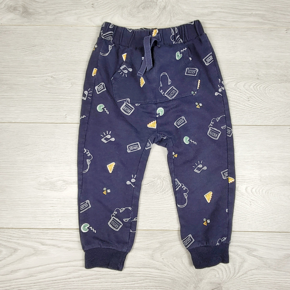 ECRS11 - Petit Lem navy cotton joggers with music theme. Size 24 months 🍁