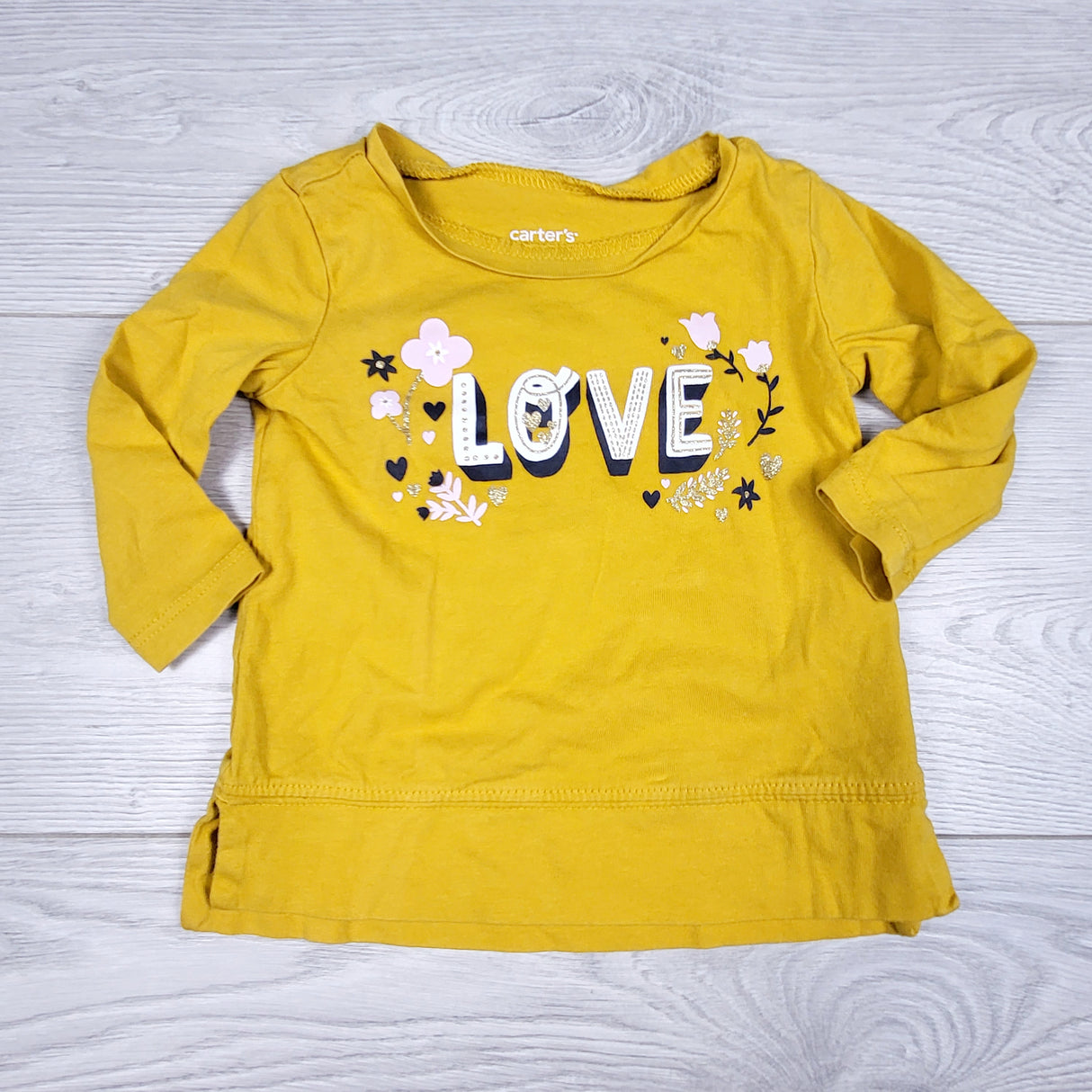 ECRS11 - Carters yellow "Love" long sleeved top. Size 6 months