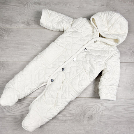 KLJ2 - Leveret white fleece lined quilted bunting suit. Size 6 months