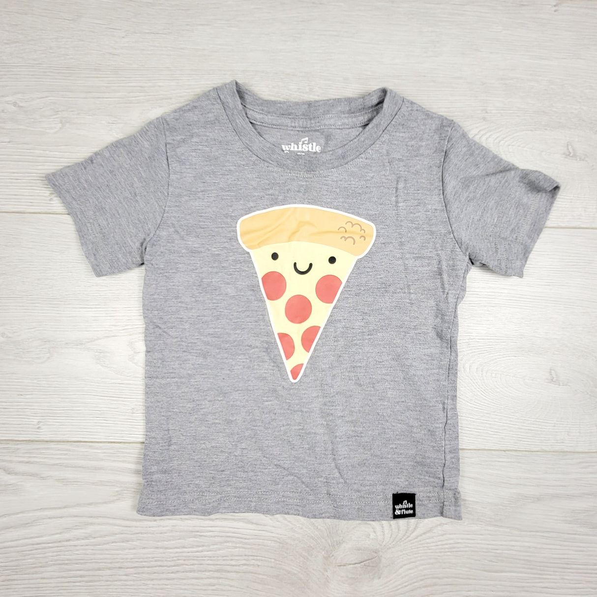 KLJ2 - Whistle and Flute grey pizza t-shirt. Size 1-2 Years 🍁