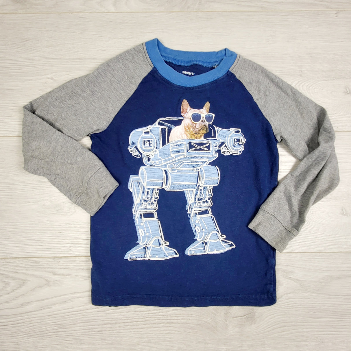 KLJ2 - Carters navy and grey top with robot dog. Size 3T