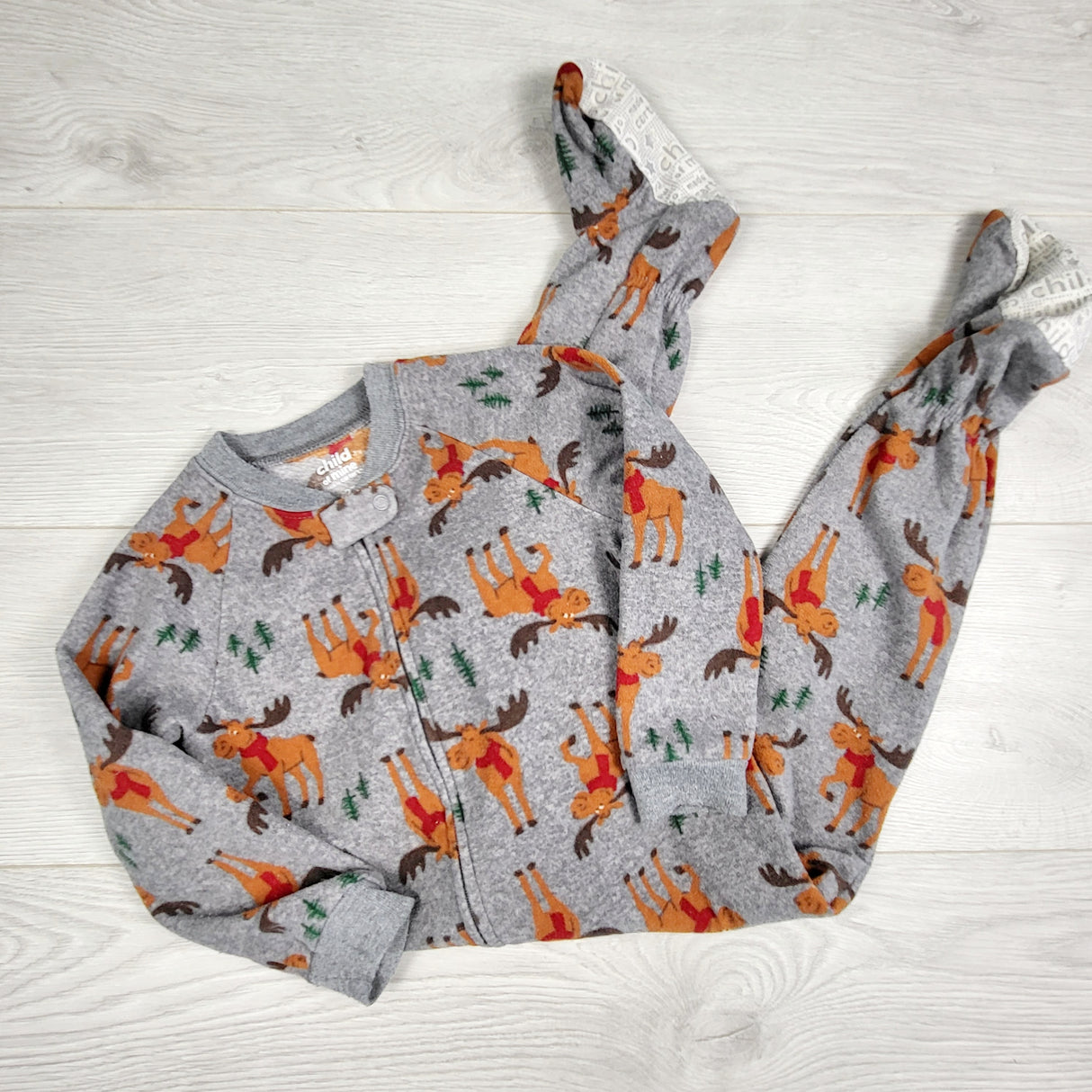KLJ2 - Child of Mine grey zippered fleece moose sleeper. Size 2T
