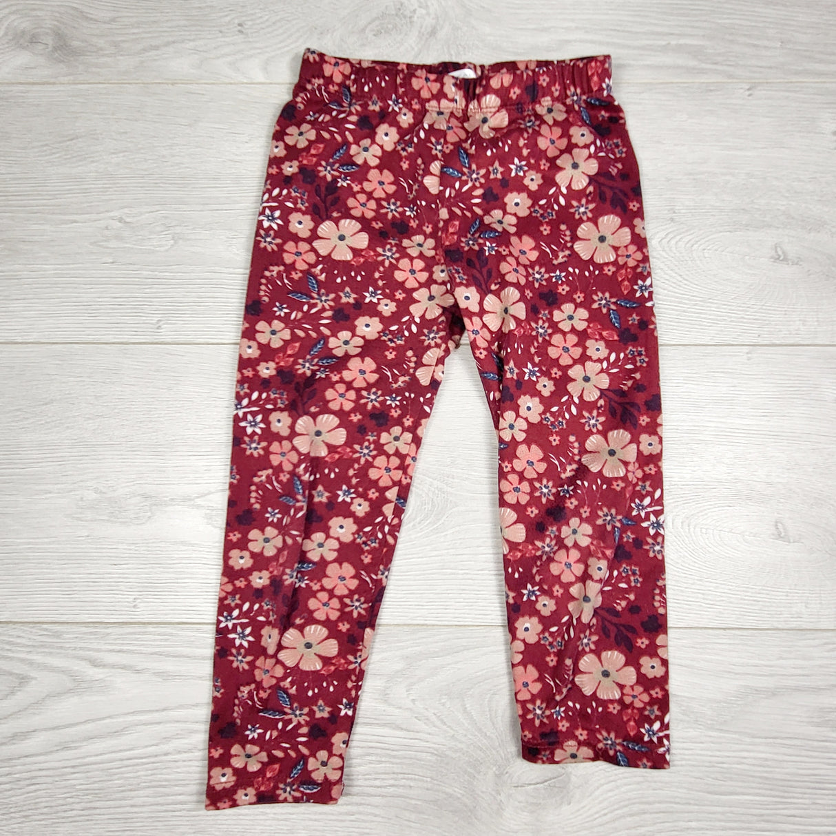 LUGE11- Tahari plum coloured super soft floral print leggings. Size 4T