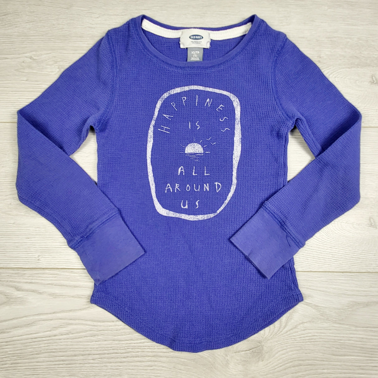 LUGE11 - Old Navy waffle knit "Happiness Is All Around Us" top. Size 5T