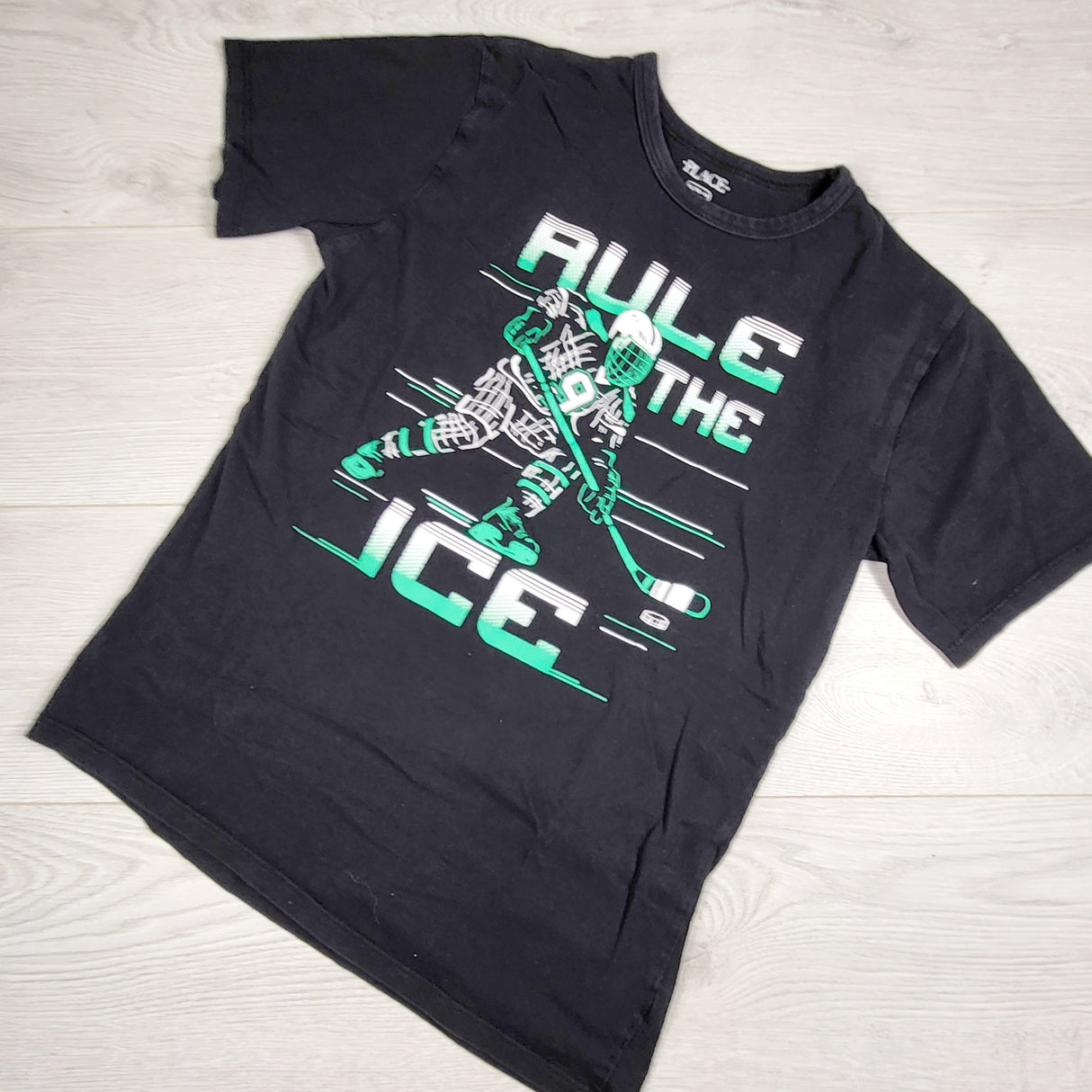 LUGE11 - Children's Place "Rule the Ice" black t-shirt. Size 14