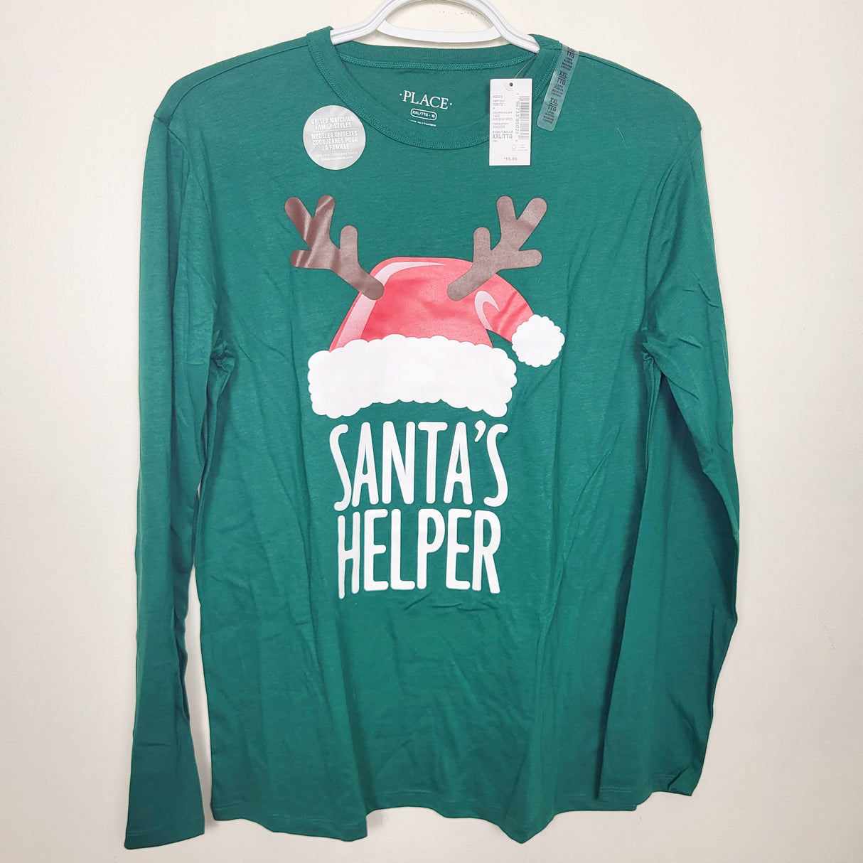 MAWA1 - NEW - Children's Place green "Santa's Helper" long sleeved top. Size 16