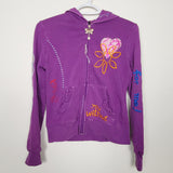 MAWA1 - Purple embroidered zip up hoodie. Size medium (approx size 10)