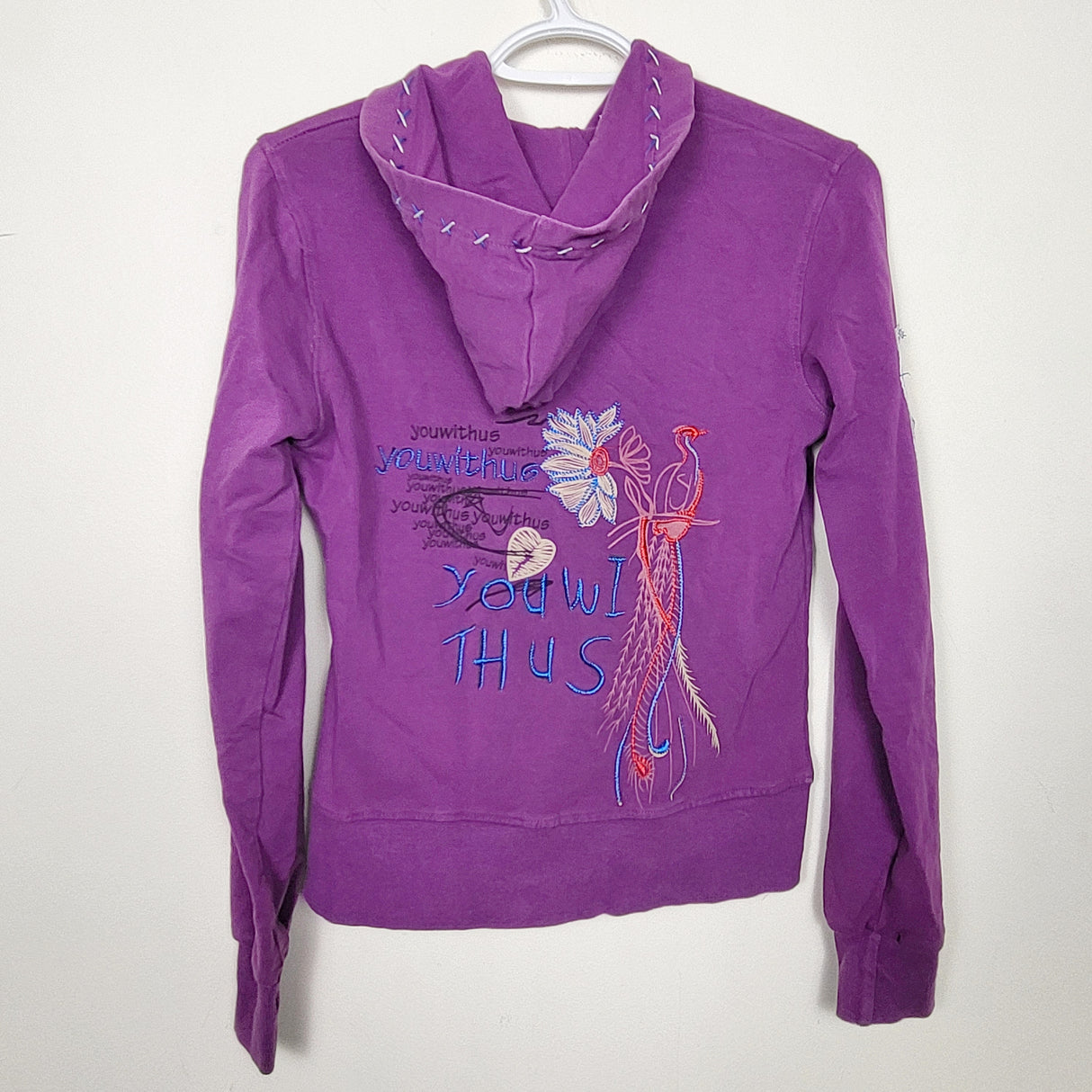 MAWA1 - Purple embroidered zip up hoodie. Size medium (approx size 10)