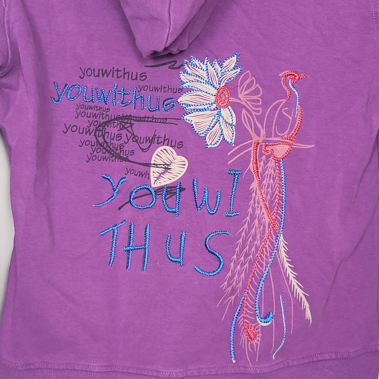MAWA1 - Purple embroidered zip up hoodie. Size medium (approx size 10)