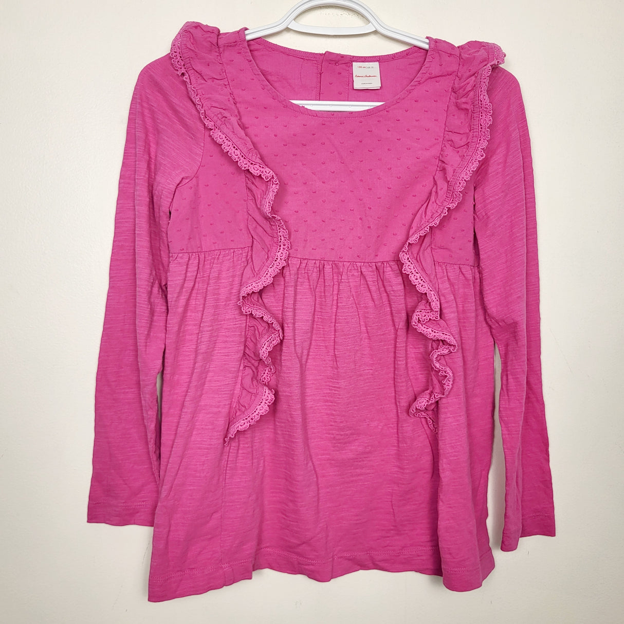 MAWA1 - Hanna Andersson pink textured top with ruffles. Size 12