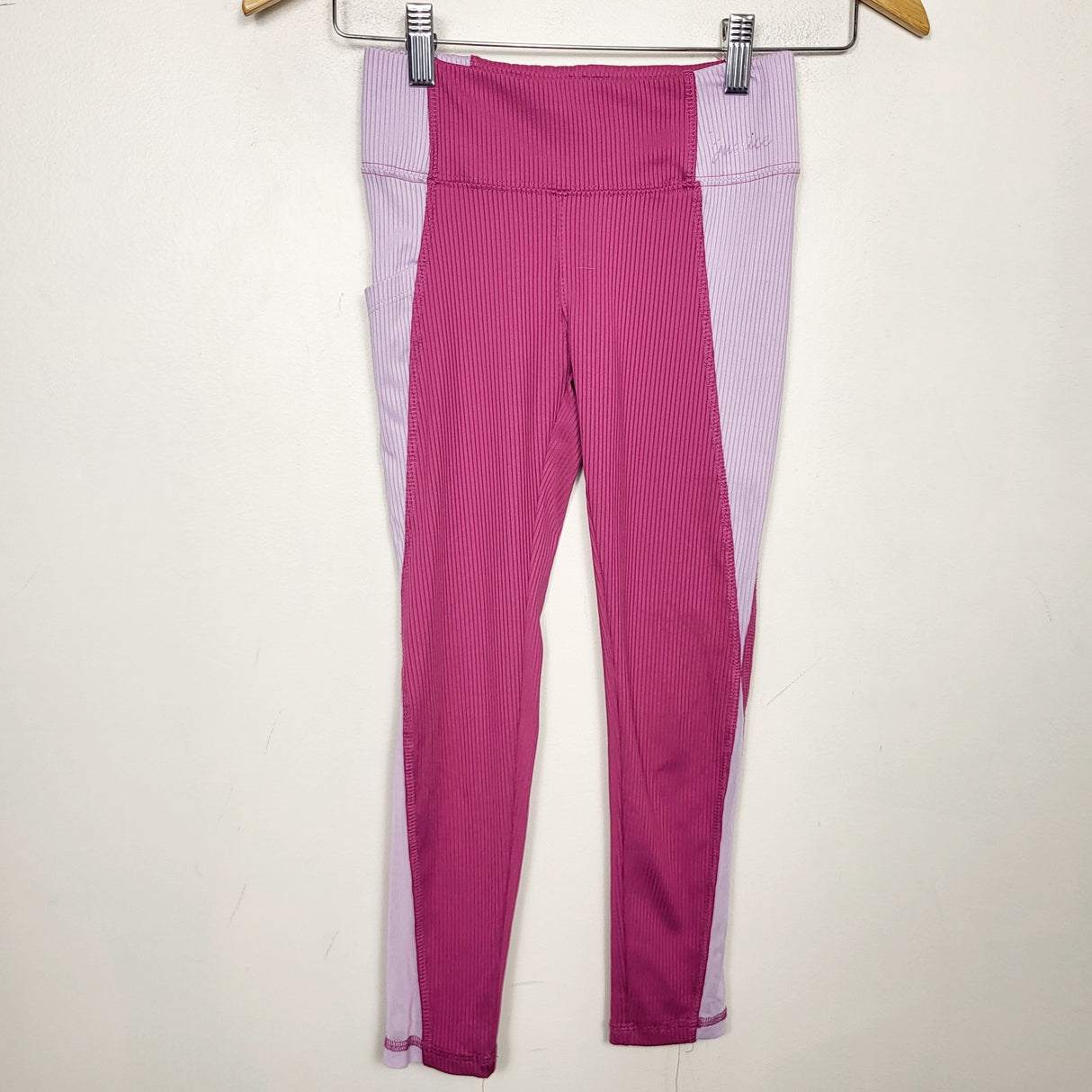 MAWA1 - Justice pink and purple ribbed athletic leggings. Size 10
