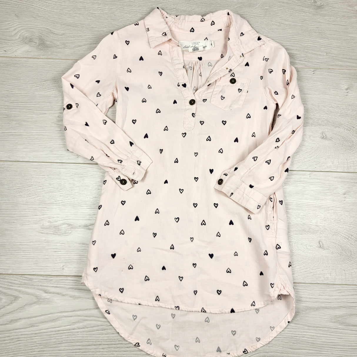 NGVU1 - L.O.G.G. pink dress with hearts. Size 3/4T