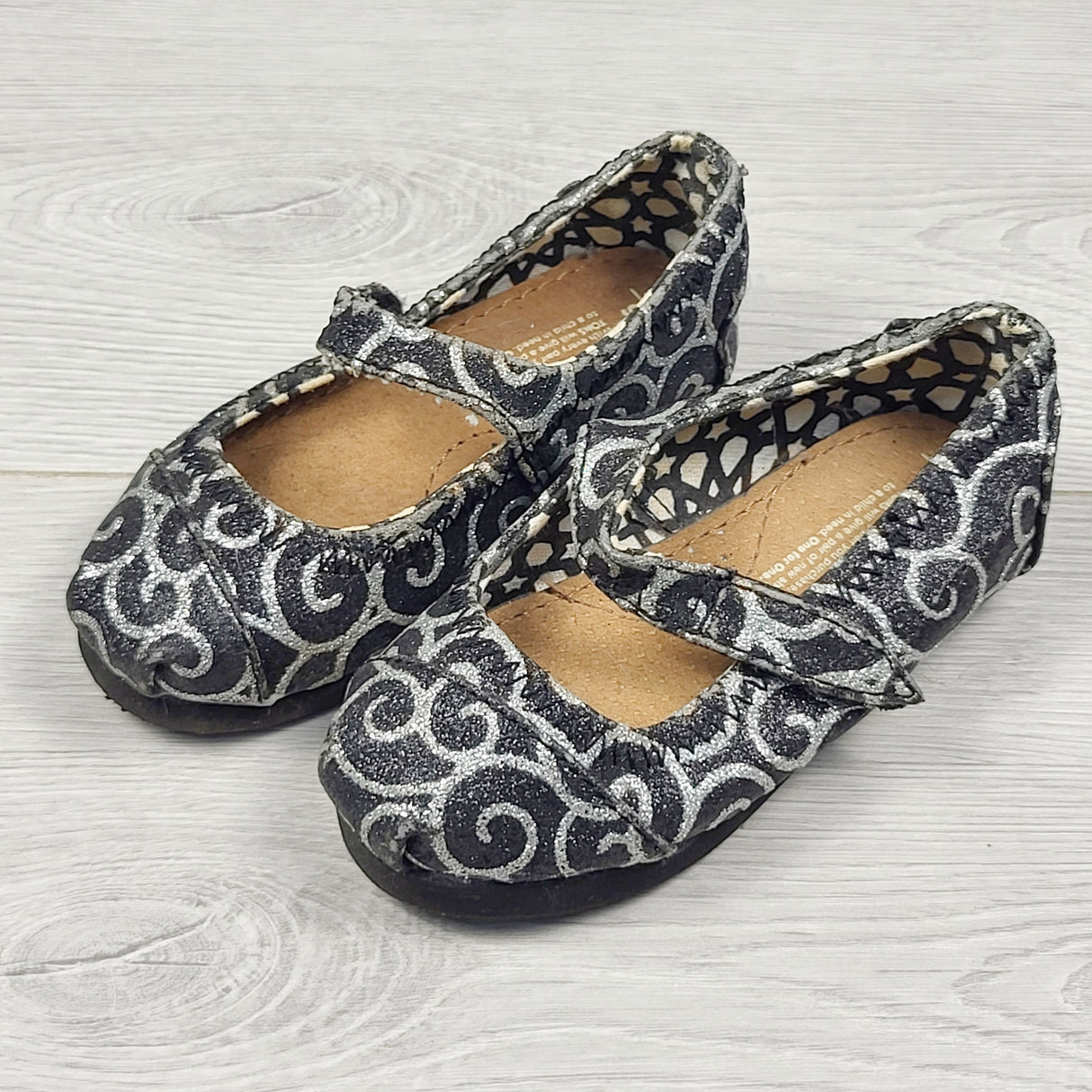 ADMX1 - Toms black and silver sparkle mary jane shoes. Size 6