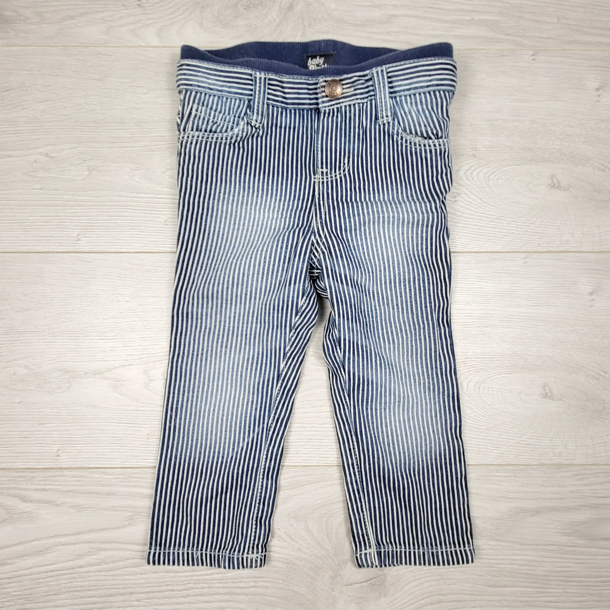 ADMX11 - Baby B'gosh distressed pin striped denim pants with elastic waist. Size 18 months