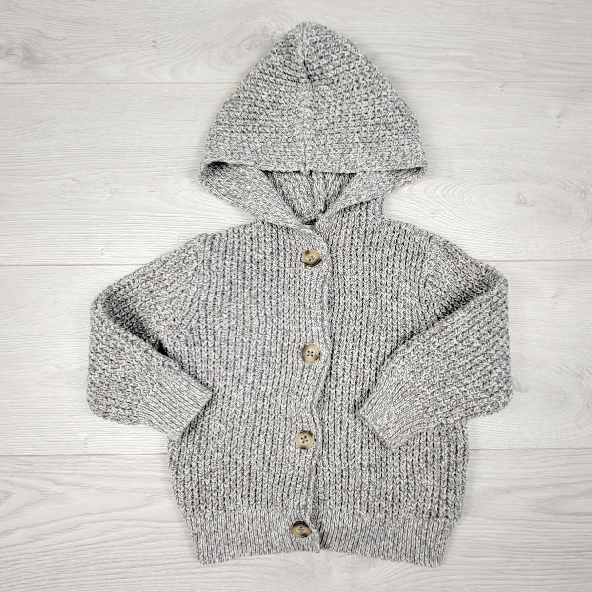 ADMX11 - Old Navy grey hooded chunky cardigan sweater. Size 18-24 months
