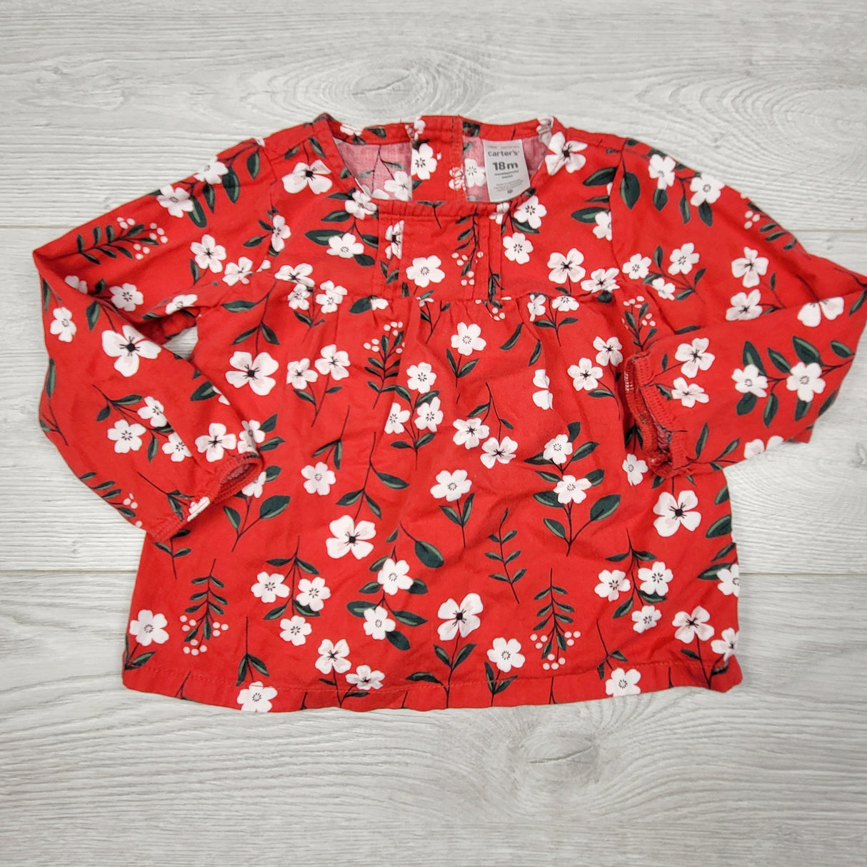 ADMX11 - Carters red floral print long sleeved blouse. Size 18 months