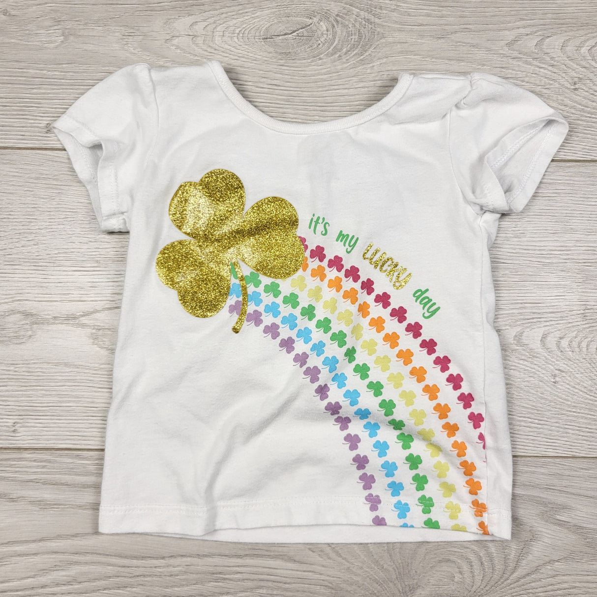 JGIB1 - White "It's My Lucky Day" shamrock t-shirt. Size 12 months