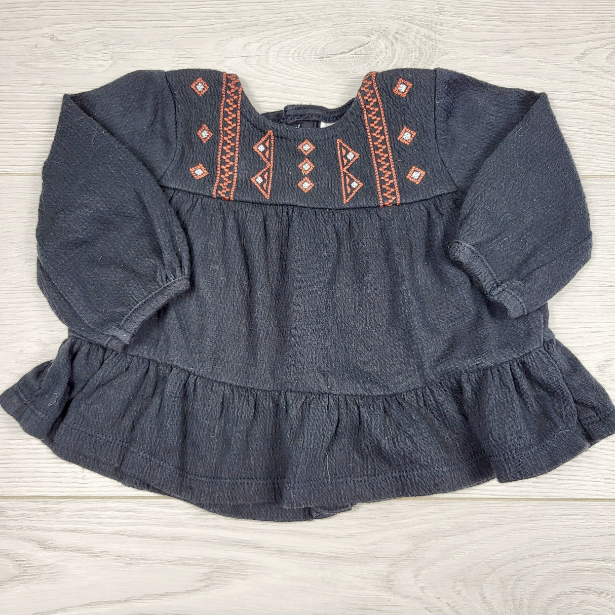 ECRS2 - Carters black textured embroidered top. Size 3 months