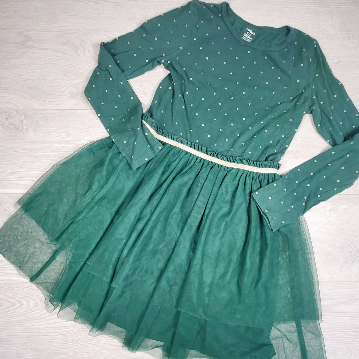 MAWA2 - Carters green and gold polka dot special occasion dress. Size 14