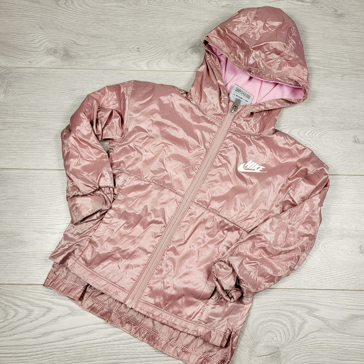 DMKY1 - Nike pink shimmery hooded windbreaker jacket. Size 2T