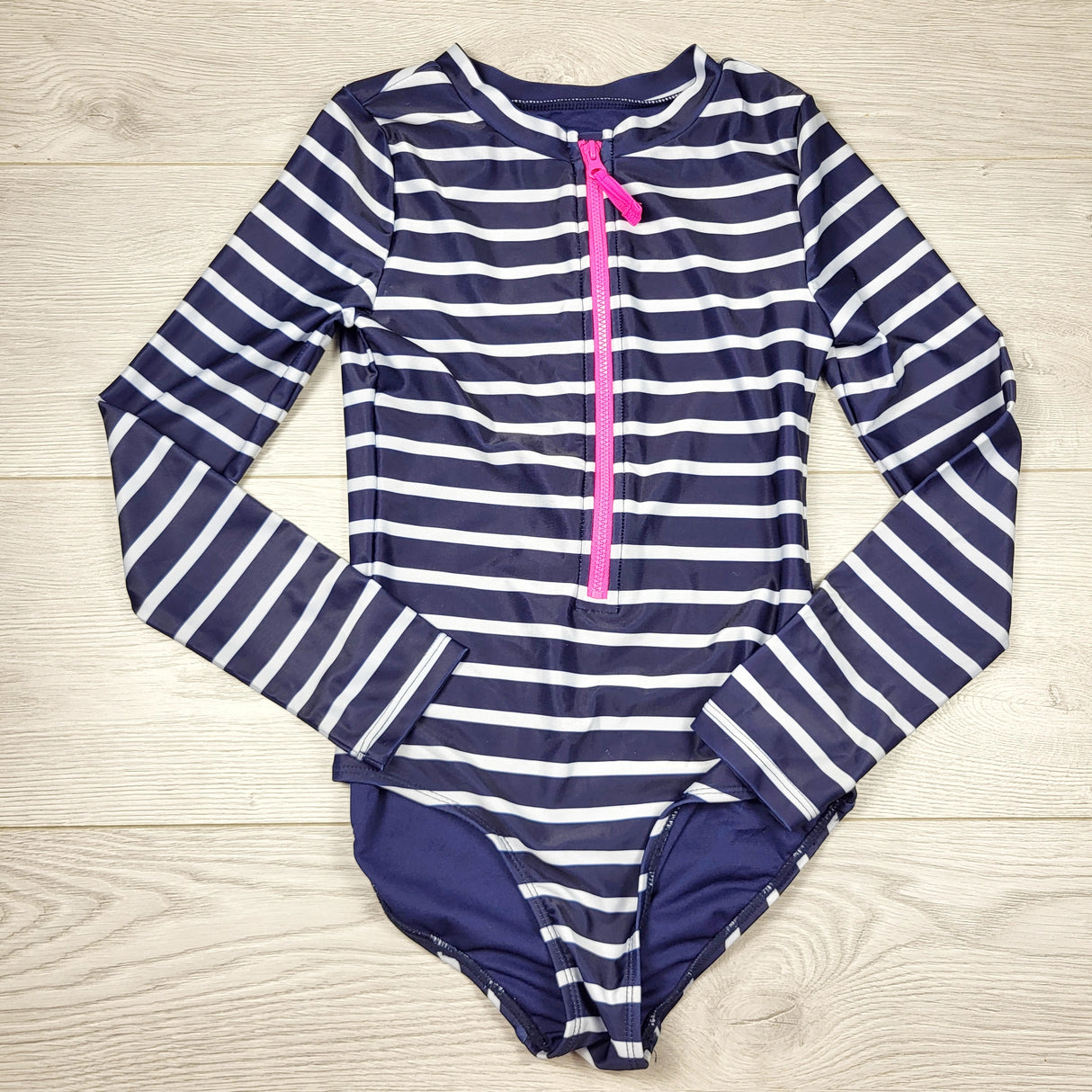 MIRE1 - Gap navy striped long sleeved one piece swimsuit. Size medium (8)