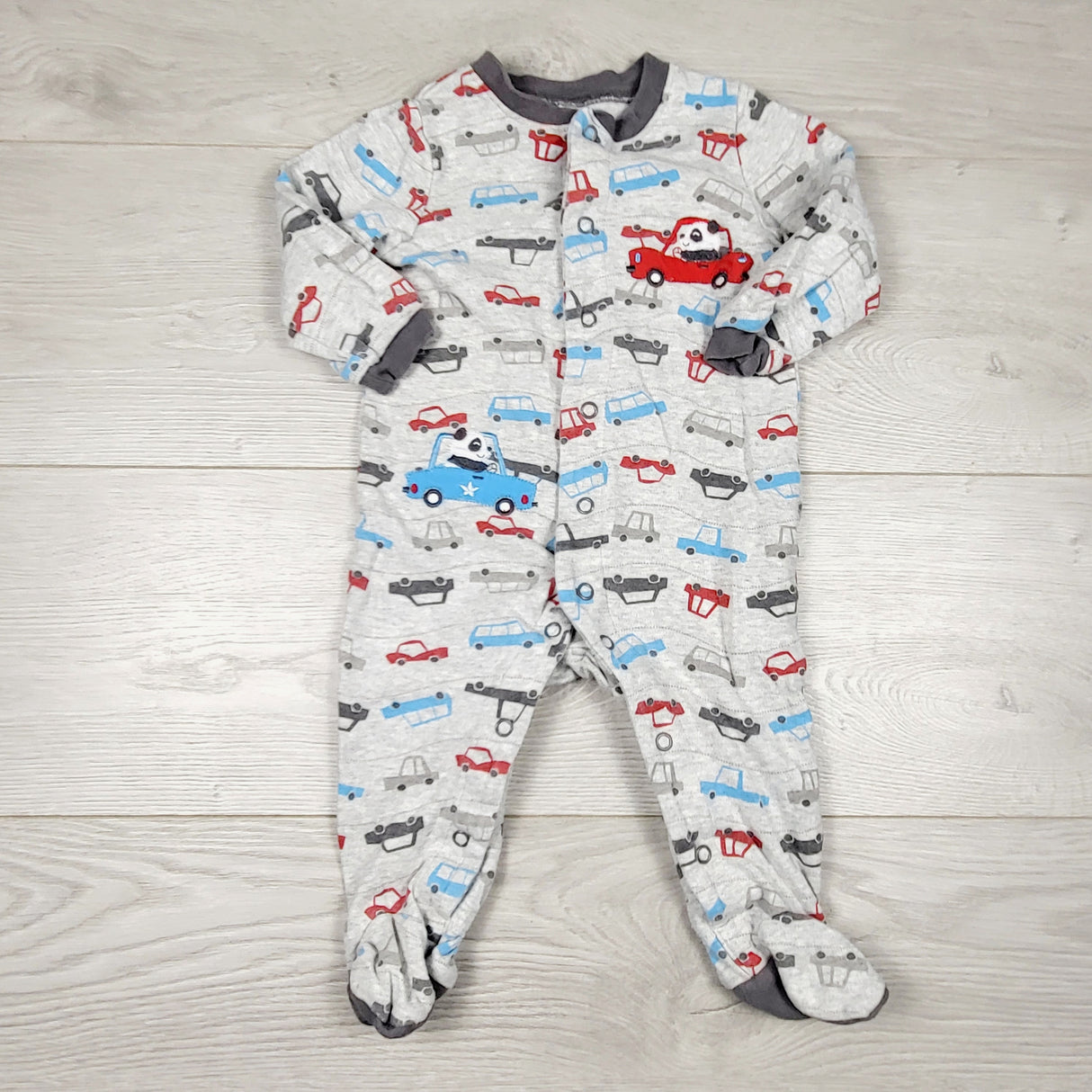 CHSP1 - Pekkle grey cotton sleeper with cars. Size 9 months