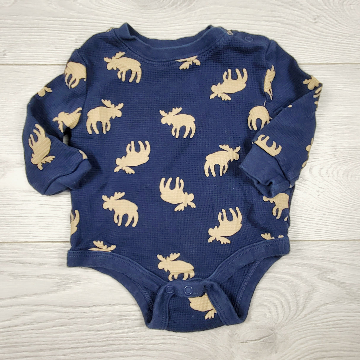CHSP1 - Joe navy waffle knit bodysuit with moose. Size 3-6 months