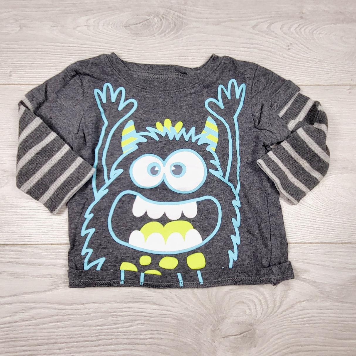 CHSP1 - George grey fooler shirt with monster. Size 3-6 months