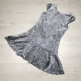 CHLSC1 - Children's Place grey velvet special occasion dress with sequins. Size 7/8