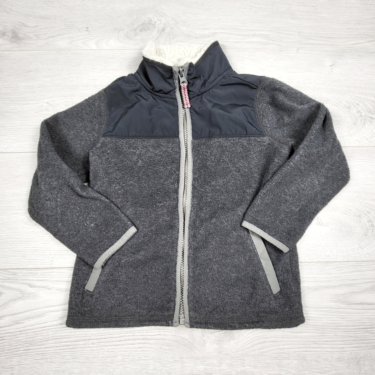 CHLSC11 - Carters grey and black zip up fleece jacket. Size 4T
