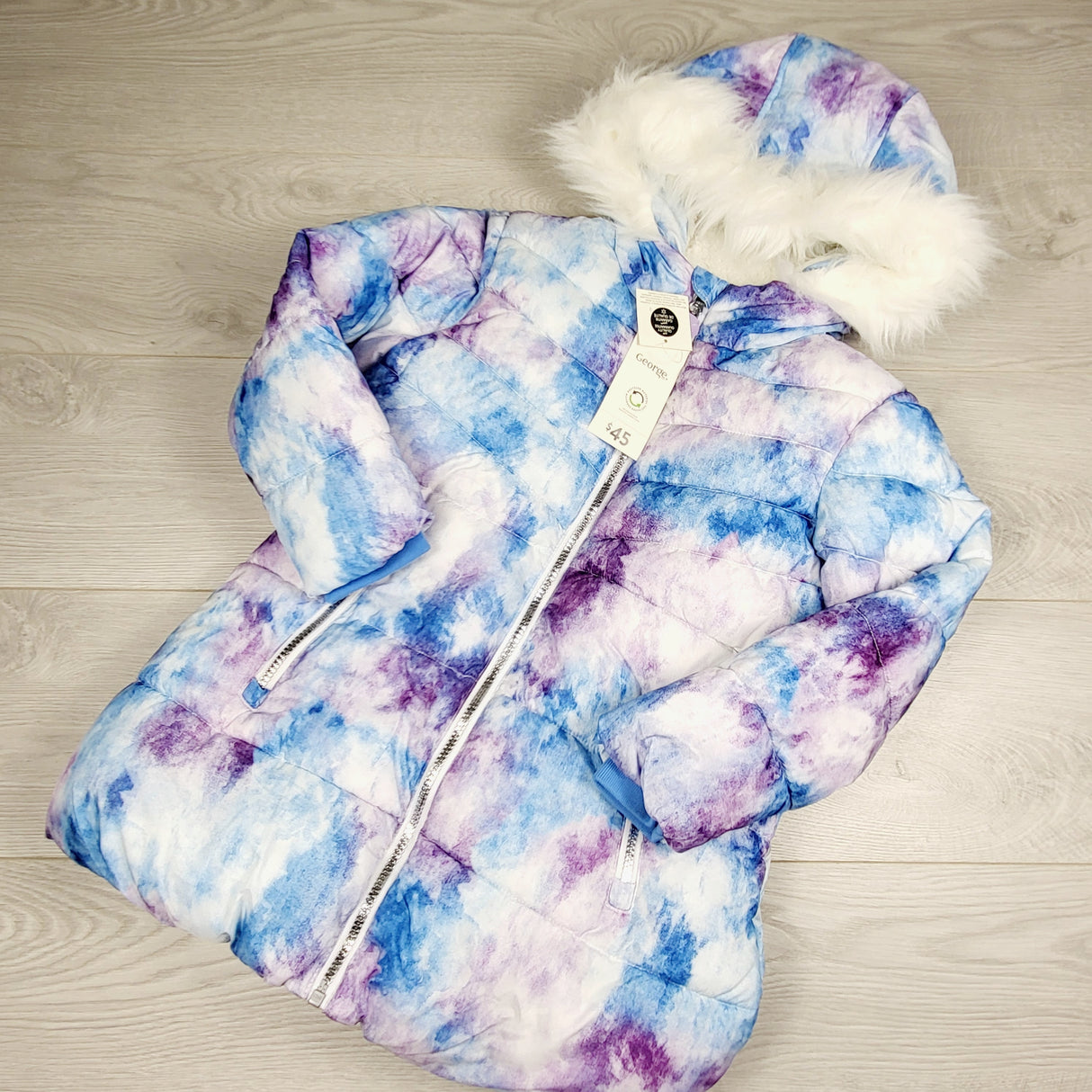 JLSN4 - NEW - George purple and blue fleece lined hooded winter coat. Size 6