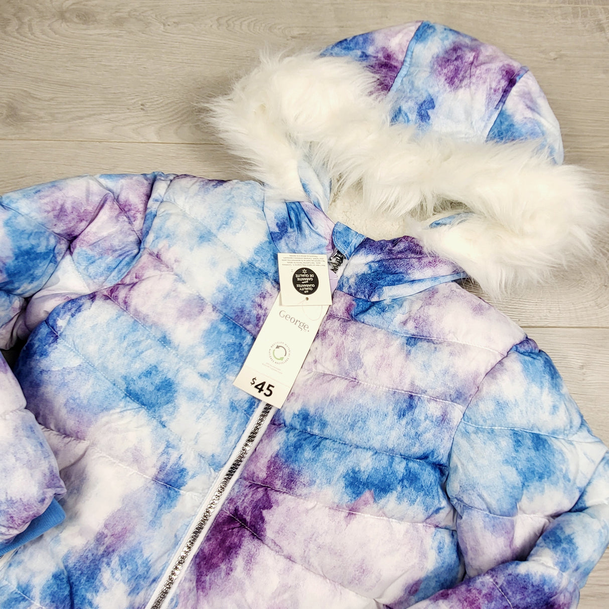 JLSN4 - NEW - George purple and blue fleece lined hooded winter coat. Size 6