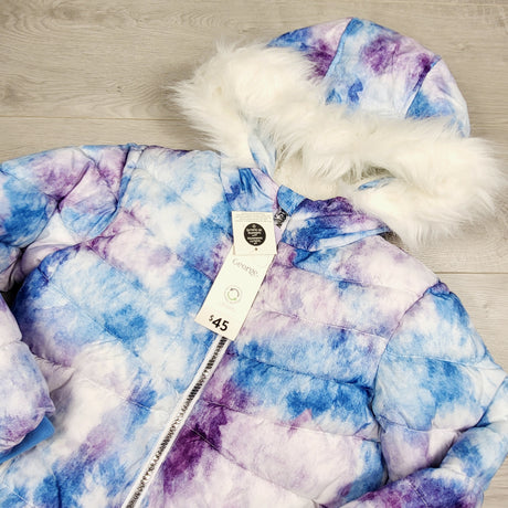 JLSN4 - NEW - George purple and blue fleece lined hooded winter coat. Size 6