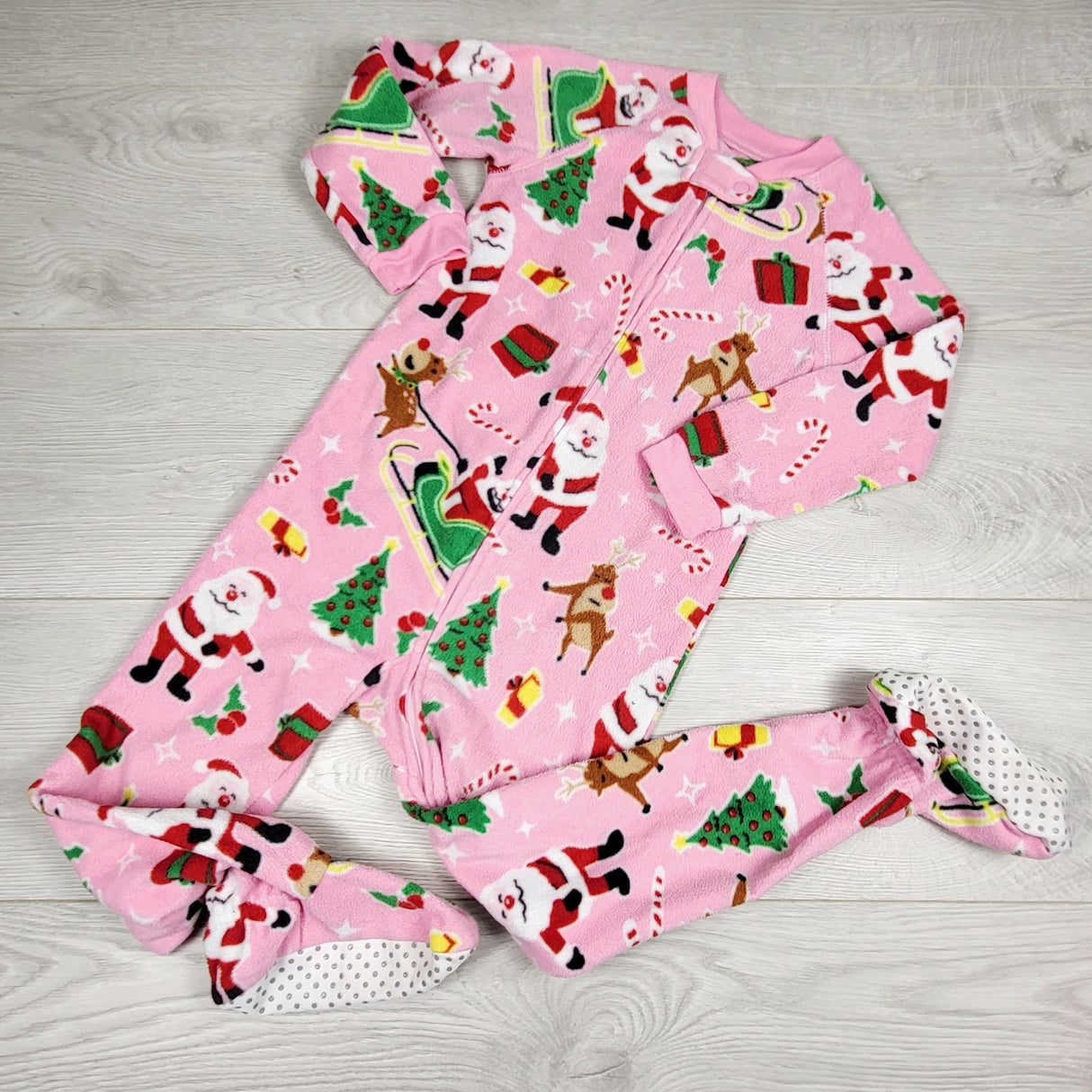 CHSP2 - Children's Place pink zippered fleece Santa sleeper. Size 4T