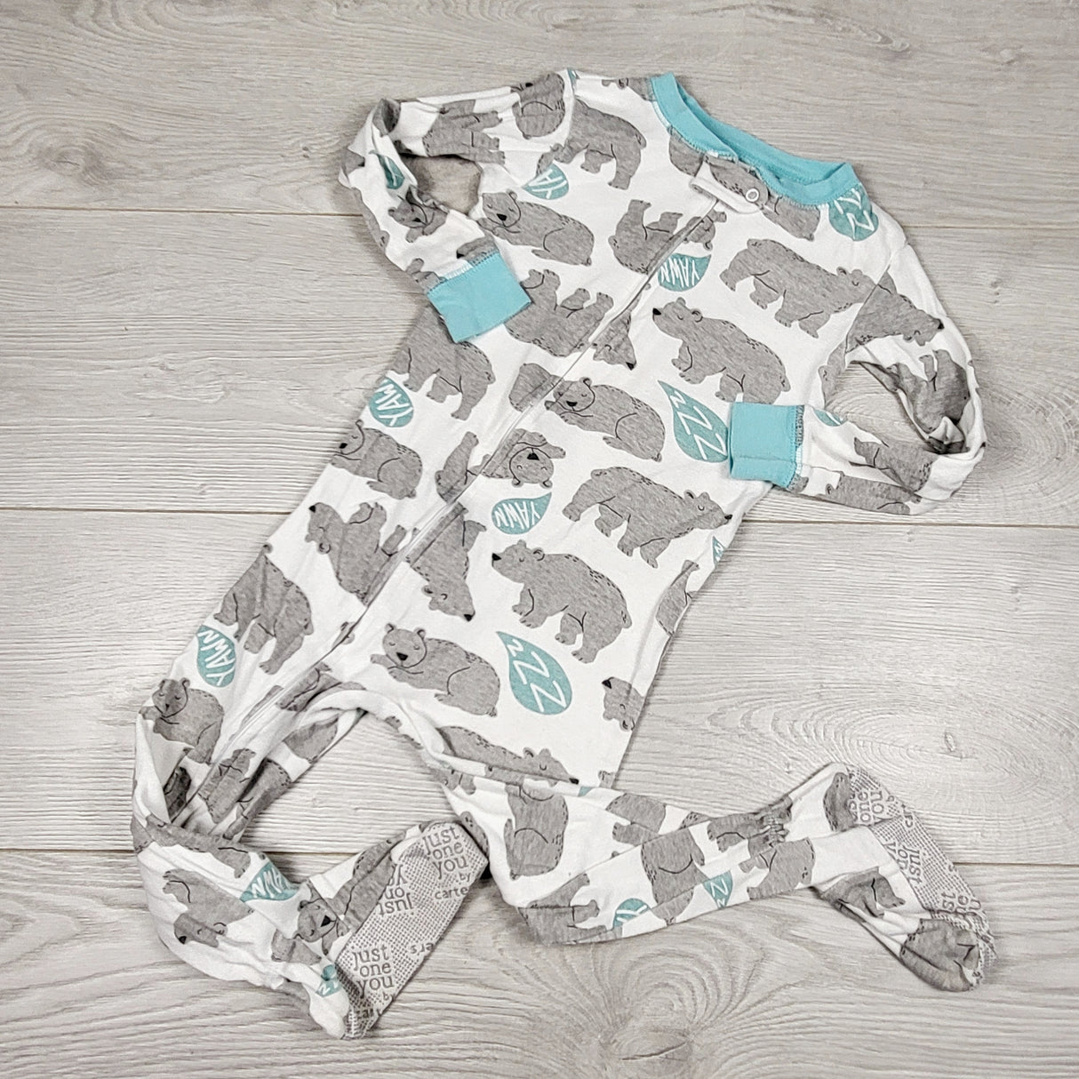 CBEN1 - Just One You white zippered cotton bear sleeper. Size 2T