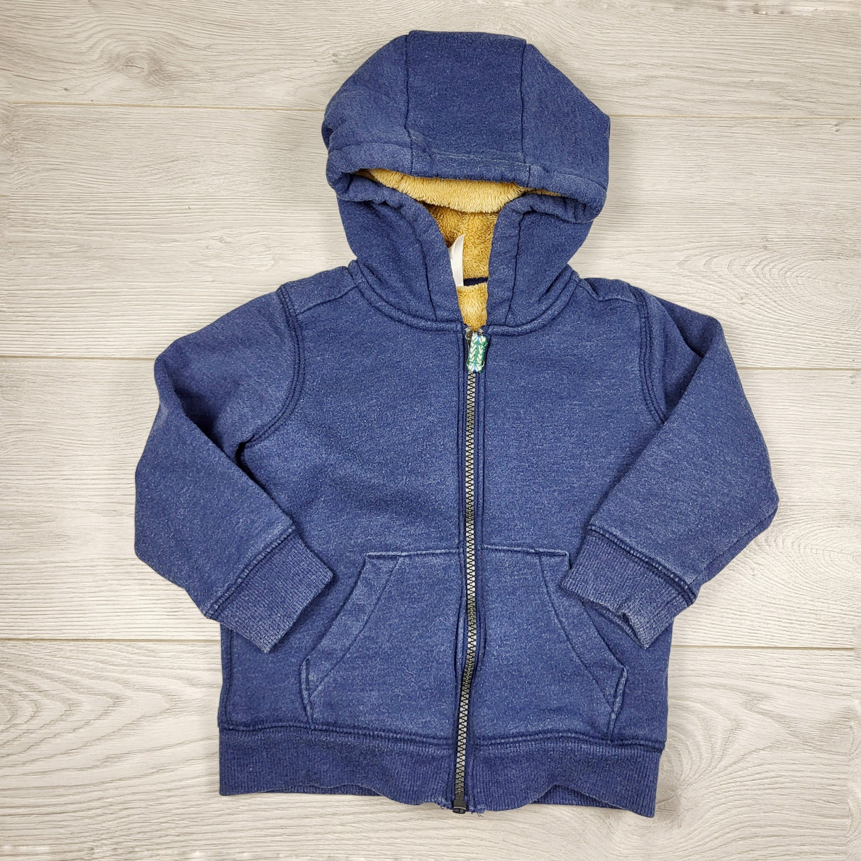 CBEN1 - Carters blue "cozy" minky lined hoodie. Size 2T