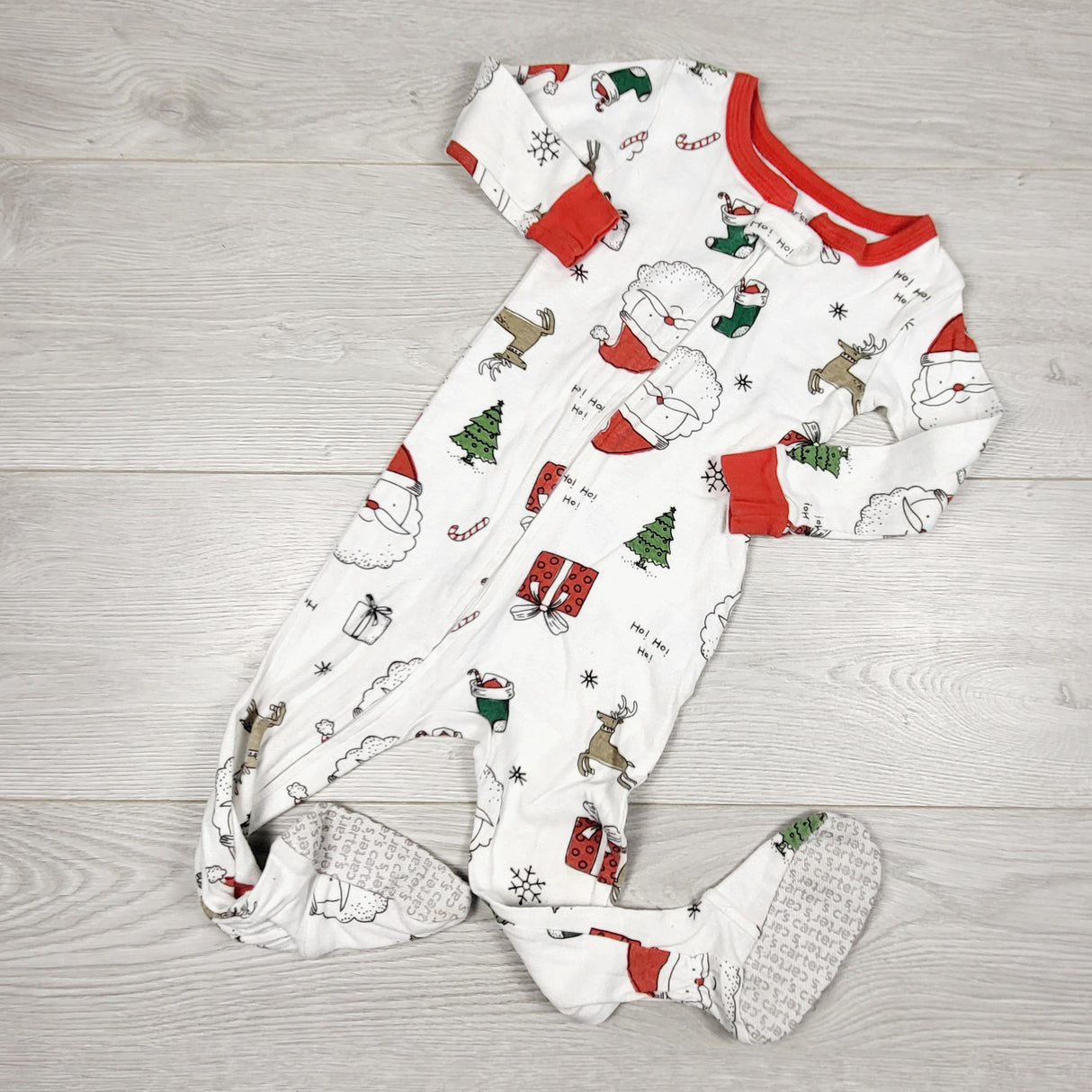 CBEN1 - Carters white zippered Christmas sleeper. Size 18 months
