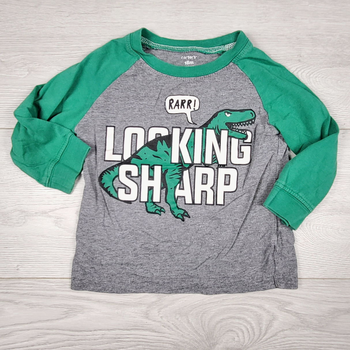 CBEN1 - Carters grey and green "Looking Sharp" top. Size 18 months