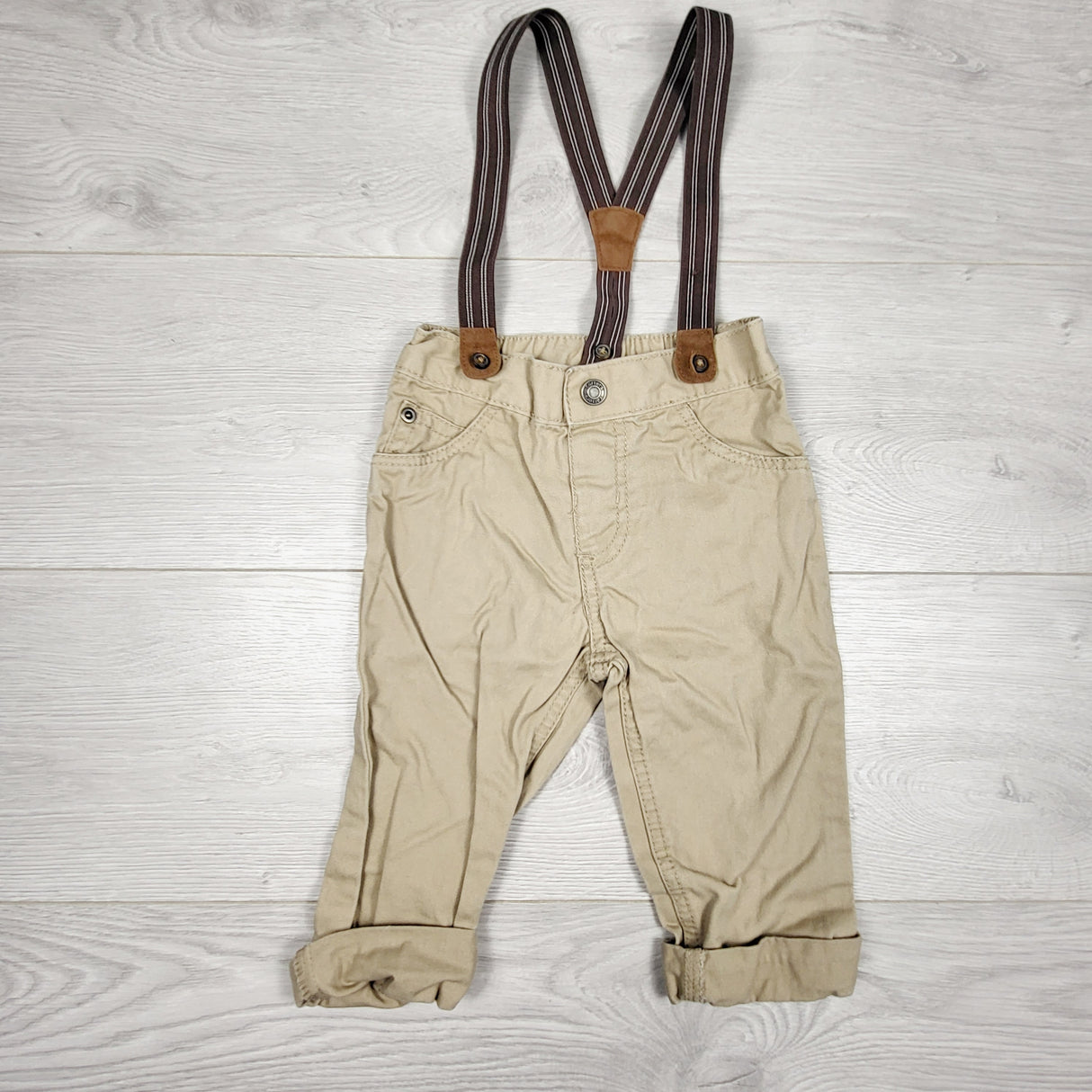 CBEN1 - Carters khaki pants with removable suspenders. Size 18 months