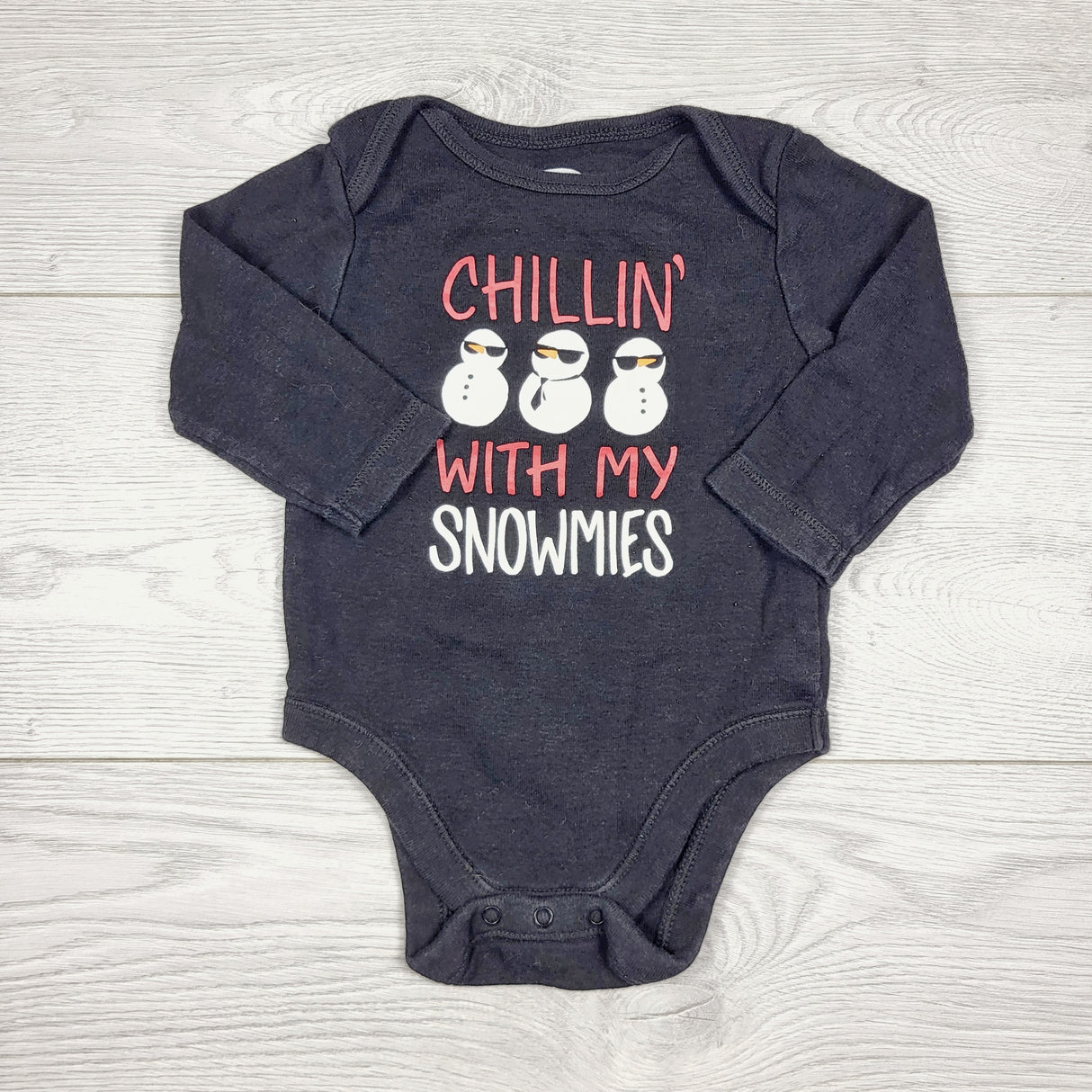 ALWE2 - Old Navy black "Chillin' With My Snowmies" bodysuit. Size 3-6 months