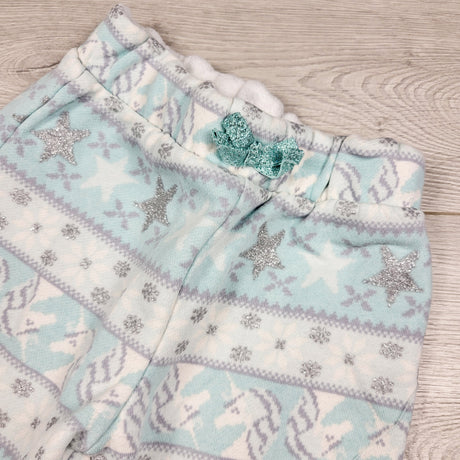ALWE2 - Children's Place white and blue patterned Winter themed fleecy lined joggers. Size 3T